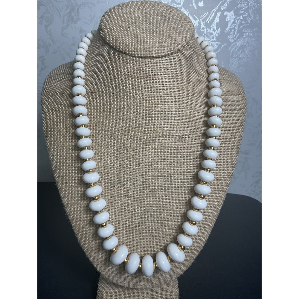 Vintage Napier White & Gold Beaded Necklace